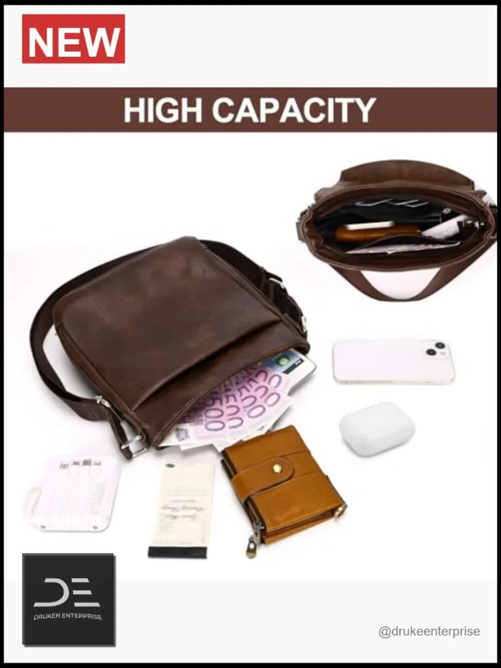 Vegan Leather Messenger Crossbody Bag for Men Small Shoulder Satchel Travel